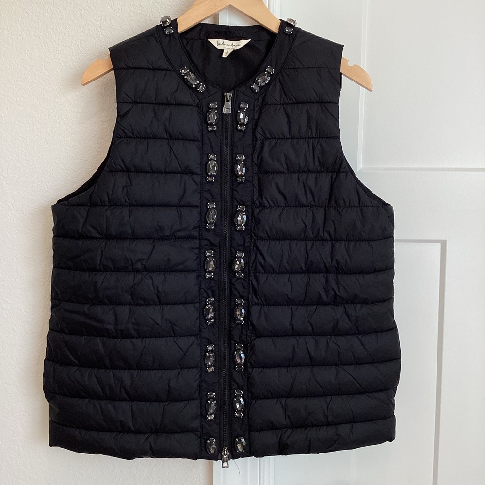 💎 Embellished Full-Zip Puffer Vest Glam Rhinestone Linda Anderson NEW w/o Tags